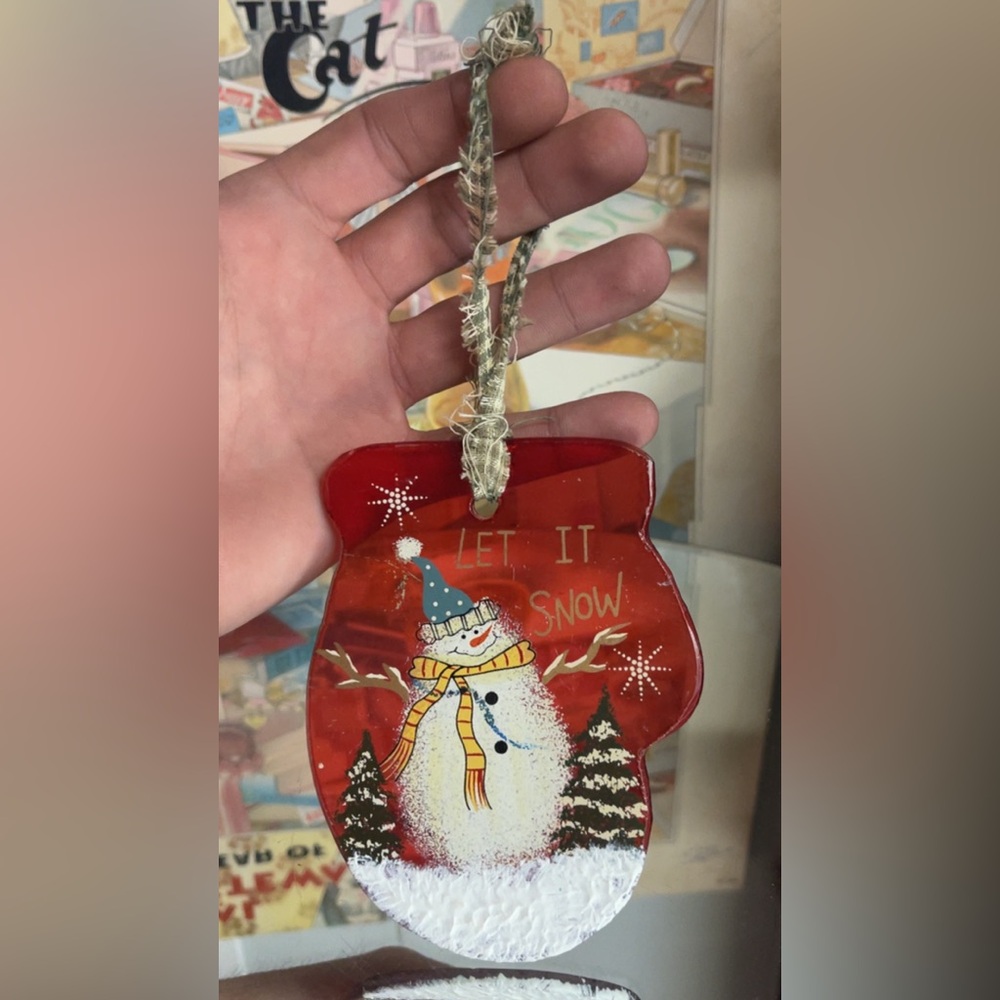 Glass Snowman Mitten Ornament